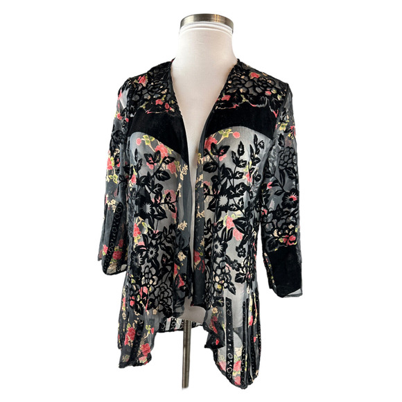 Anthropologie Roseband Velvet Kimono Burnout Open Cardigan Top Multi Color OS - Picture 5 of 9